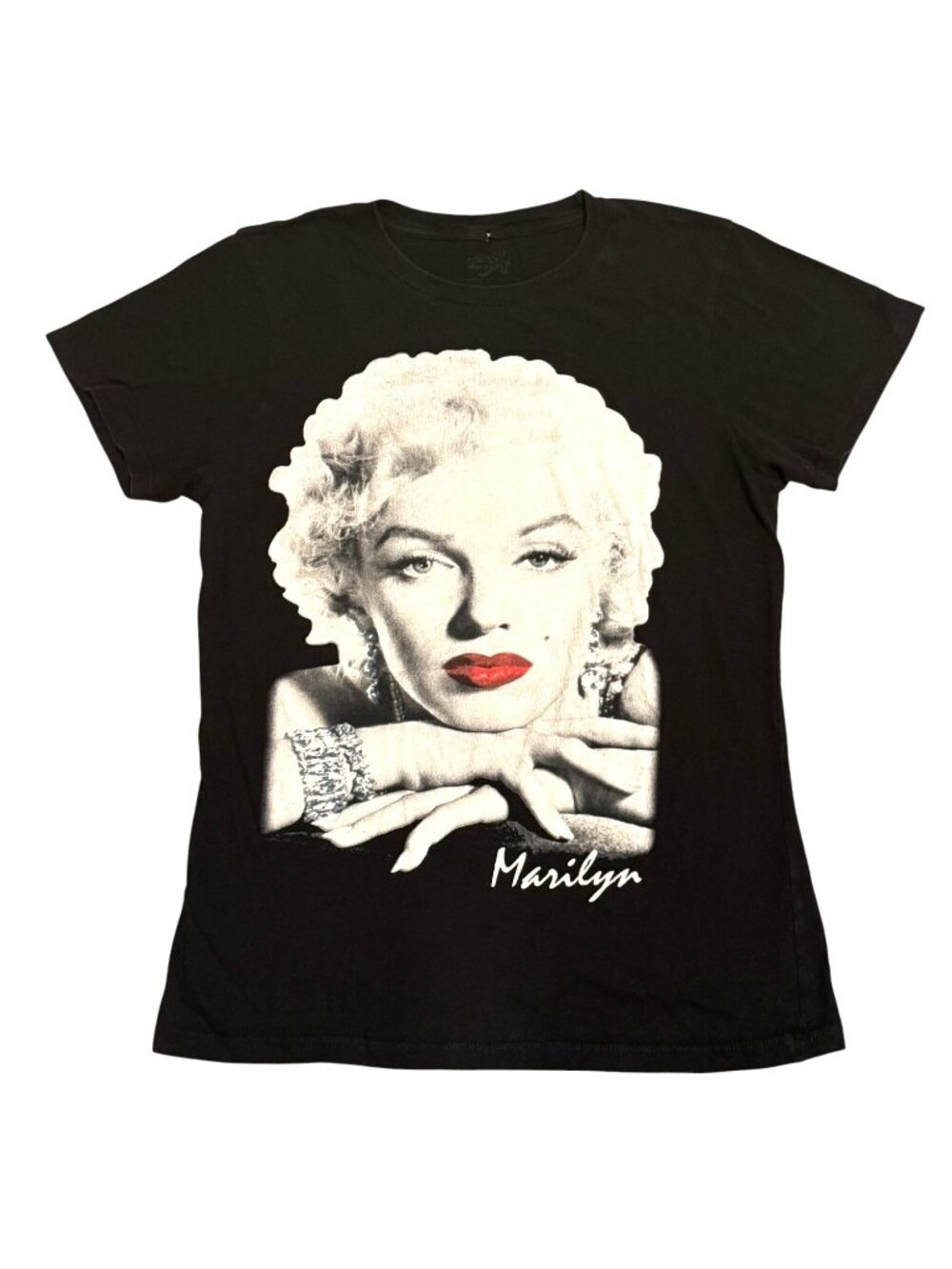 Marilyn Monroe Red Lips Sexy Graphic Tee Black T-Shirt Size S M Top Cotton